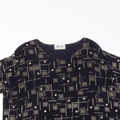 Alexa Womens Black Geometric Polyester Basic T-Shirt Size L Round Neck