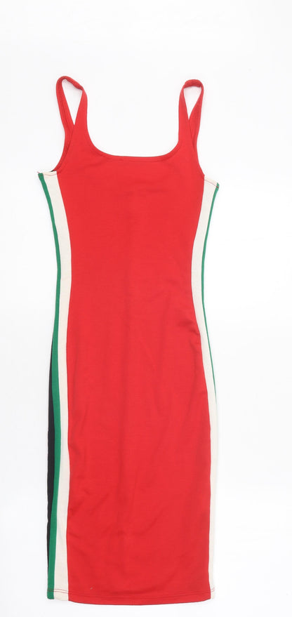 Pull&Bear Womens Red Striped Cotton Mini Size XS Round Neck Pullover