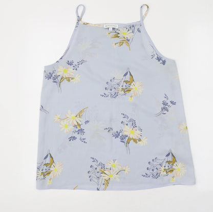 Warehouse Womens Blue Floral Polyester Basic Tank Size 10 Round Neck