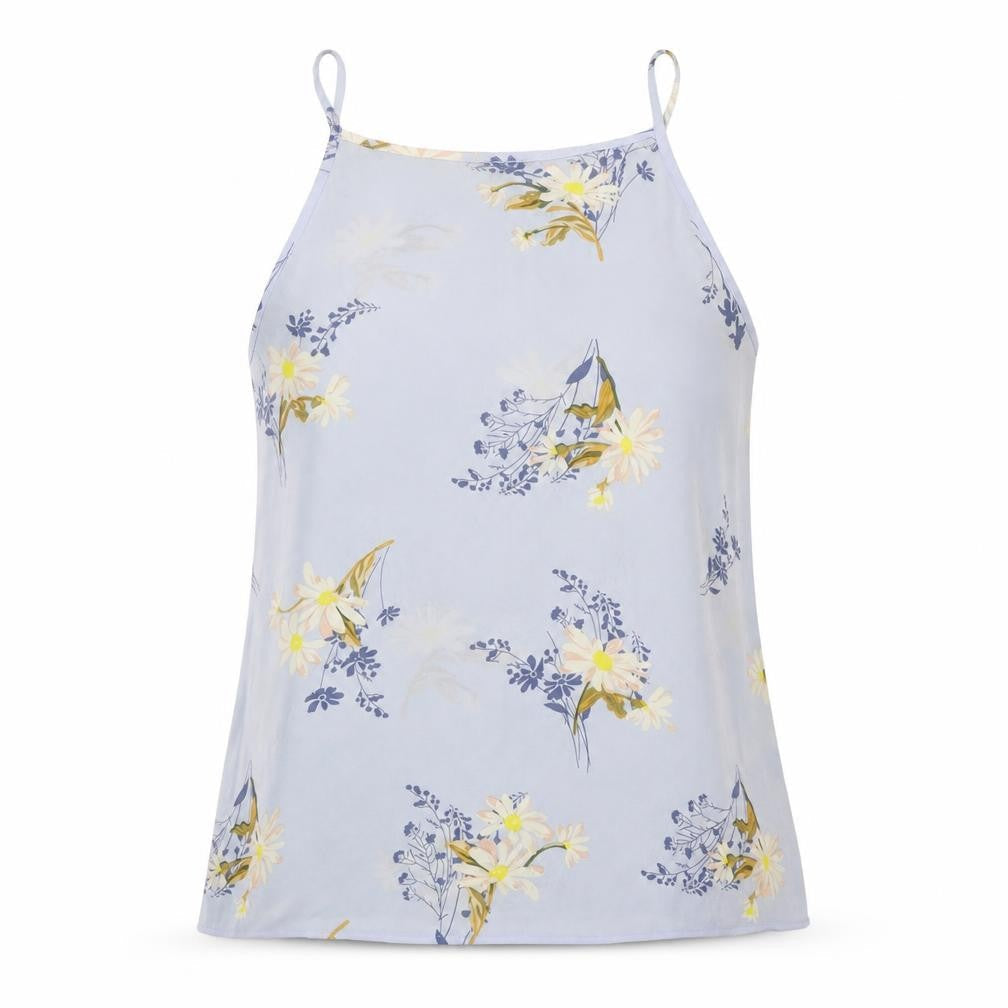 Warehouse Womens Blue Floral Polyester Basic Tank Size 10 Round Neck