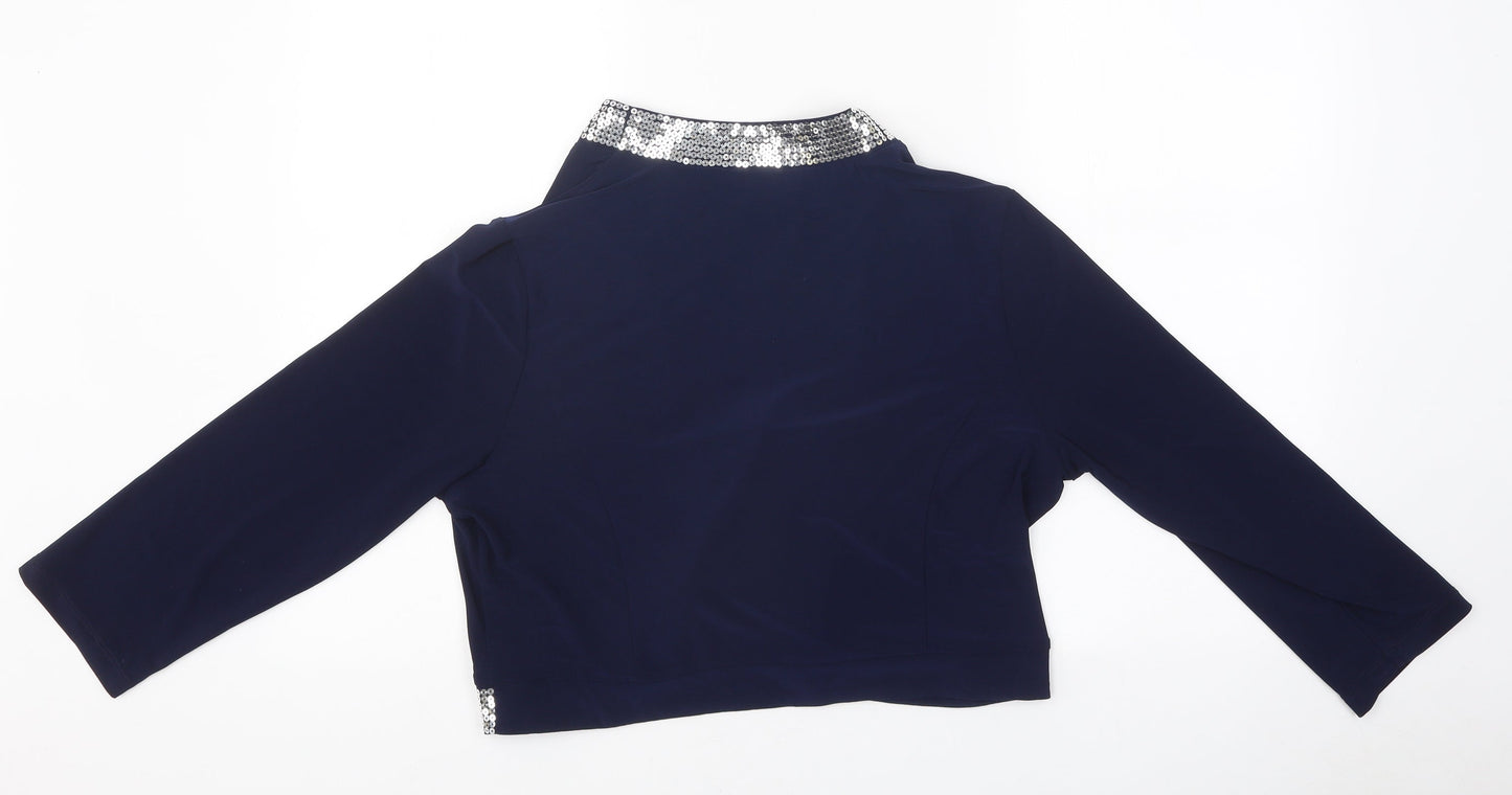 Nina Leonard Womens Blue Round Neck Polyester Cardigan Jumper Size L