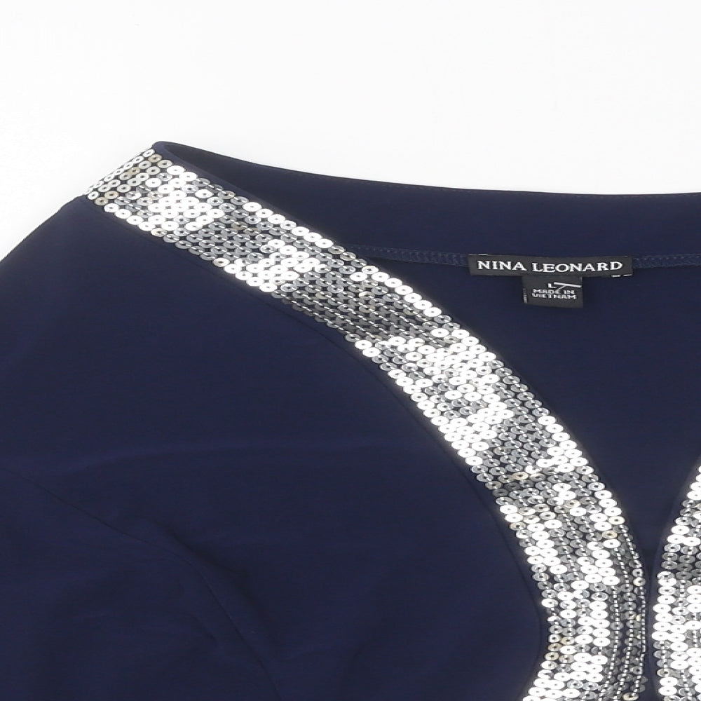 Nina Leonard Womens Blue Round Neck Polyester Cardigan Jumper Size L