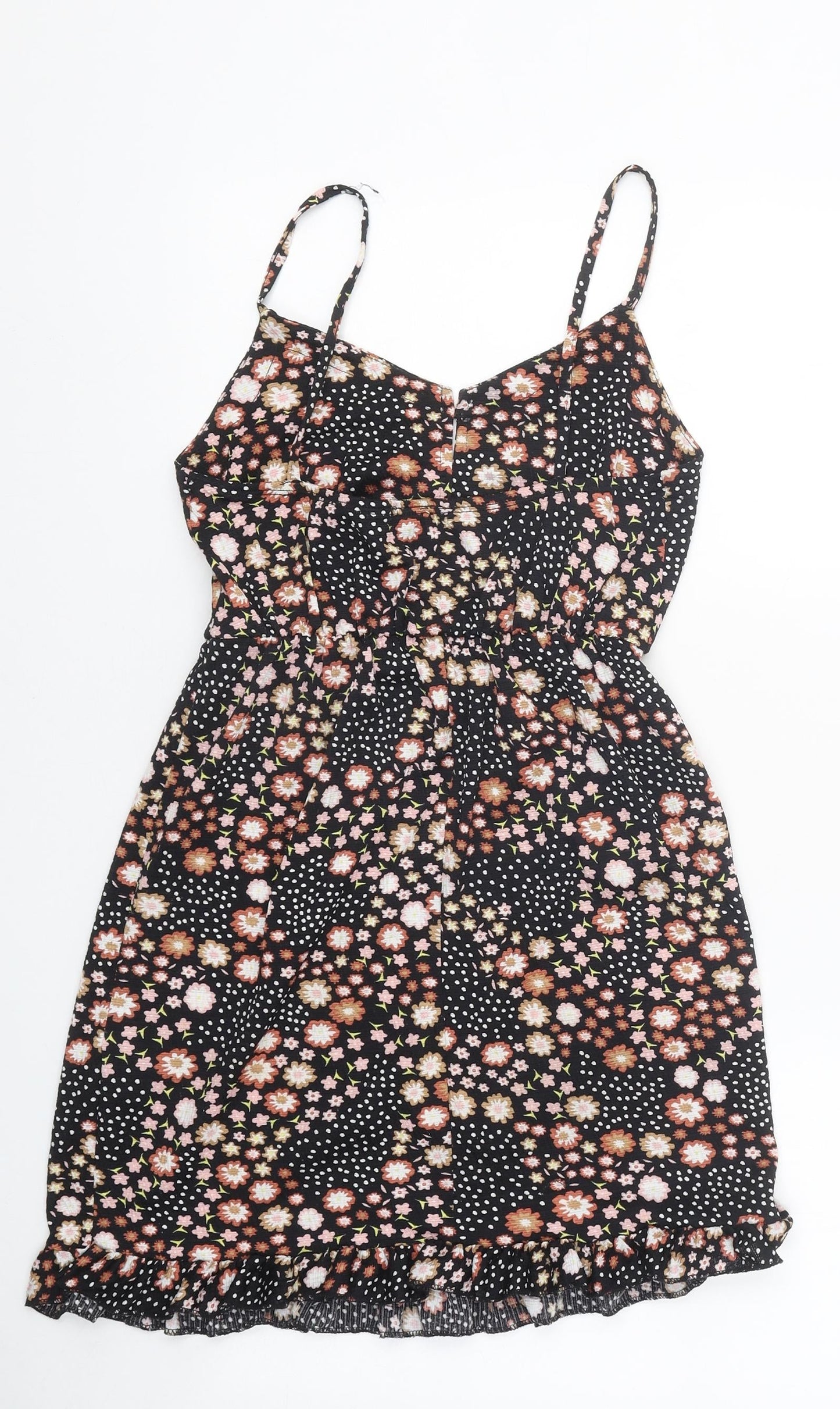 Topshop Womens Black Floral Polyester Mini Size 6 V-Neck Pullover