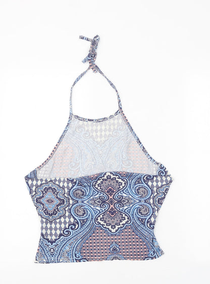 Boohoo Womens Blue Geometric Polyester Basic Tank Size 6 Halter