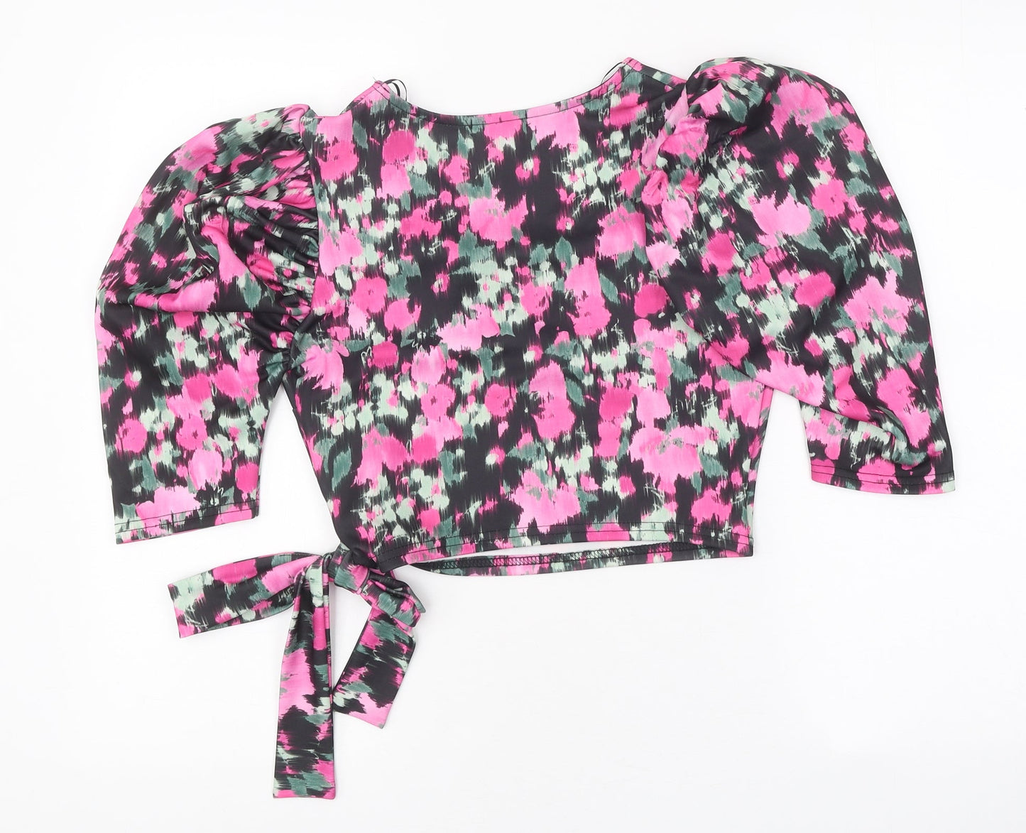 Urban Bliss Womens Black Geometric Polyester Cropped Blouse Size 8 V-Neck