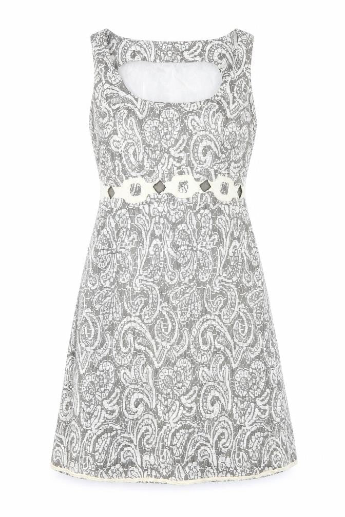 Marks & Spencer Womens Grey Floral Wool Tank Dress Size 14 Boat Neck Pullover
