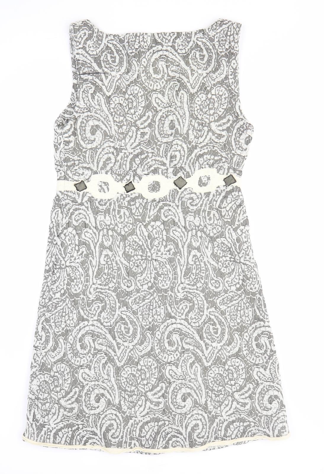 Marks and Spencer Womens Grey Floral Wool Tank Dress Size 14 Boat Neck Pullover