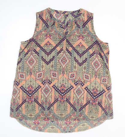 Womens Multicoloured Geometric Polyester Tank Dress Size M V-Neck Pullover