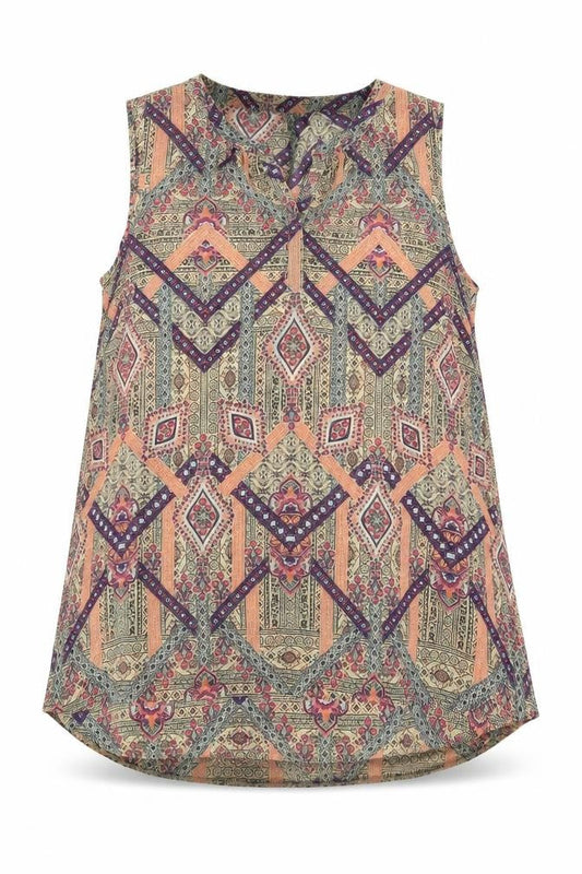 Womens Multicoloured Geometric Polyester Tank Dress Size M V-Neck Pullover