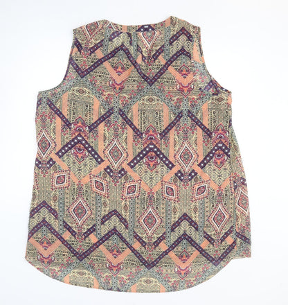 Womens Multicoloured Geometric Polyester Tank Dress Size M V-Neck Pullover