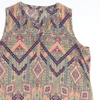 Womens Multicoloured Geometric Polyester Tank Dress Size M V-Neck Pullover