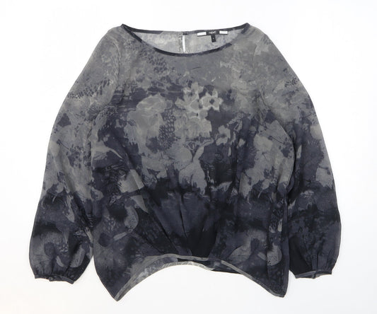 NEXT Womens Grey Geometric Polyester Basic Blouse Size 8 Round Neck