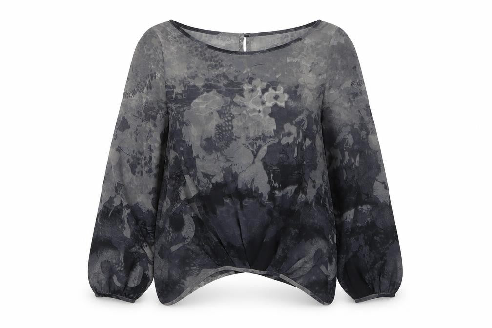 NEXT Womens Grey Geometric Polyester Basic Blouse Size 8 Round Neck