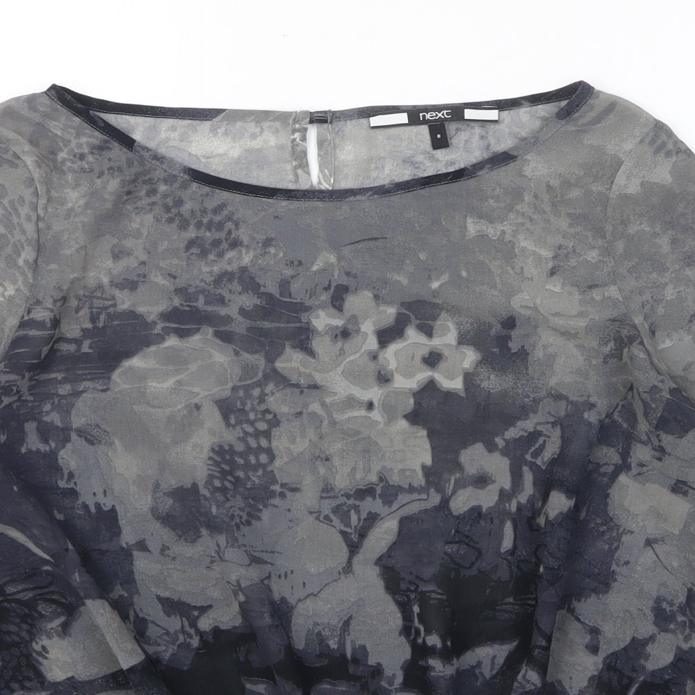 NEXT Womens Grey Geometric Polyester Basic Blouse Size 8 Round Neck