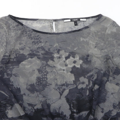 Next Womens Grey Geometric Polyester Basic Blouse Size 8 Round Neck