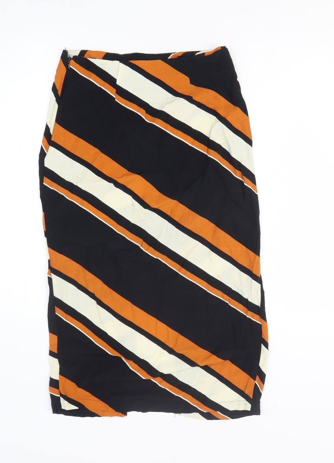 Topshop Womens Black Striped Viscose Straight & Pencil Skirt Size 6 Zip