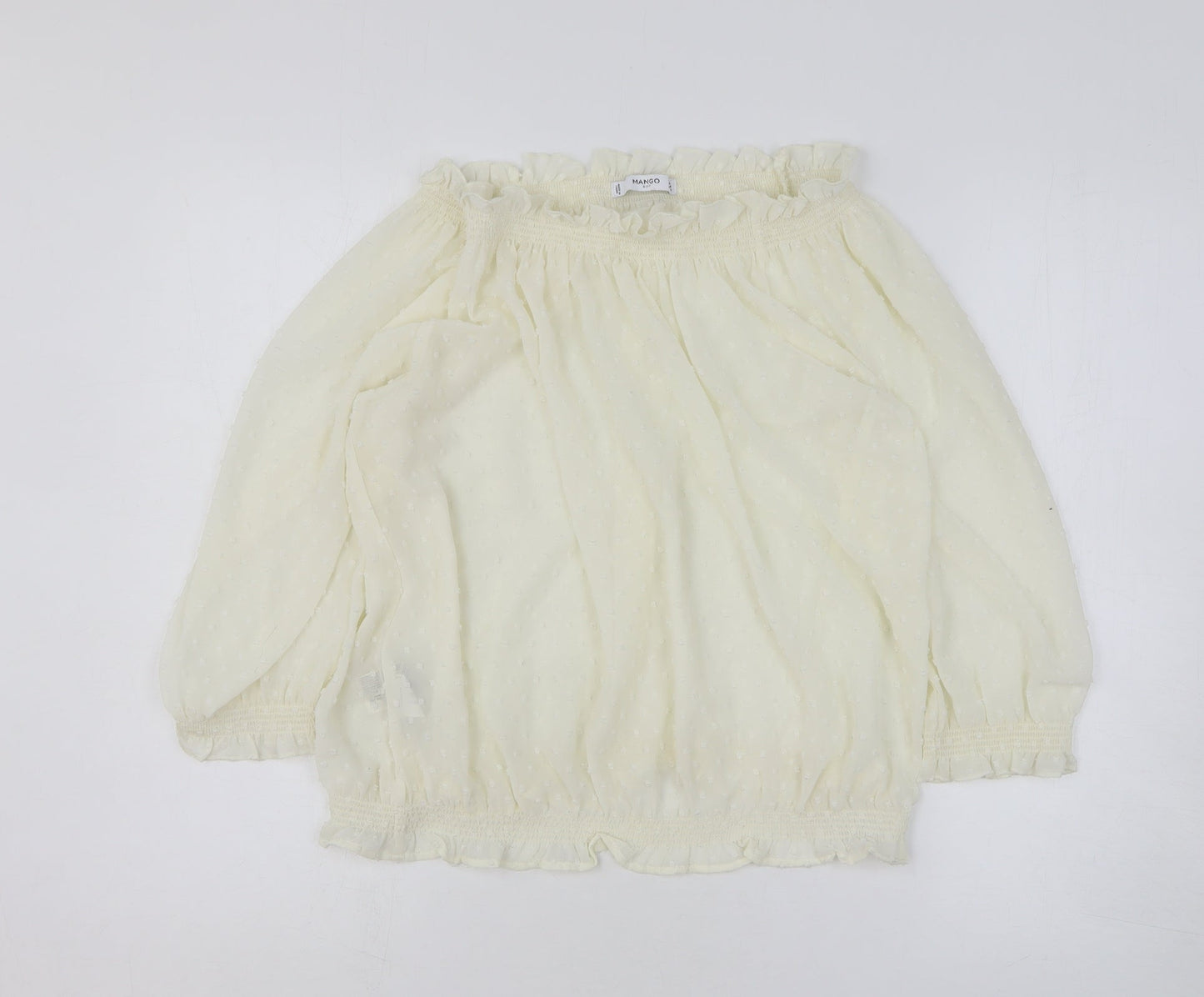 Mango Womens White Polyester Basic Blouse Size L Collared