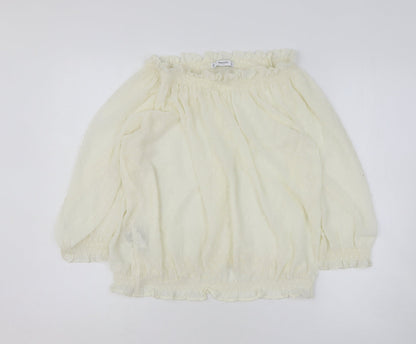 Mango Womens White Polyester Basic Blouse Size L Collared