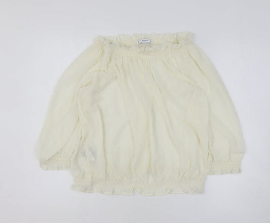 Mango Womens White Polyester Basic Blouse Size L Collared