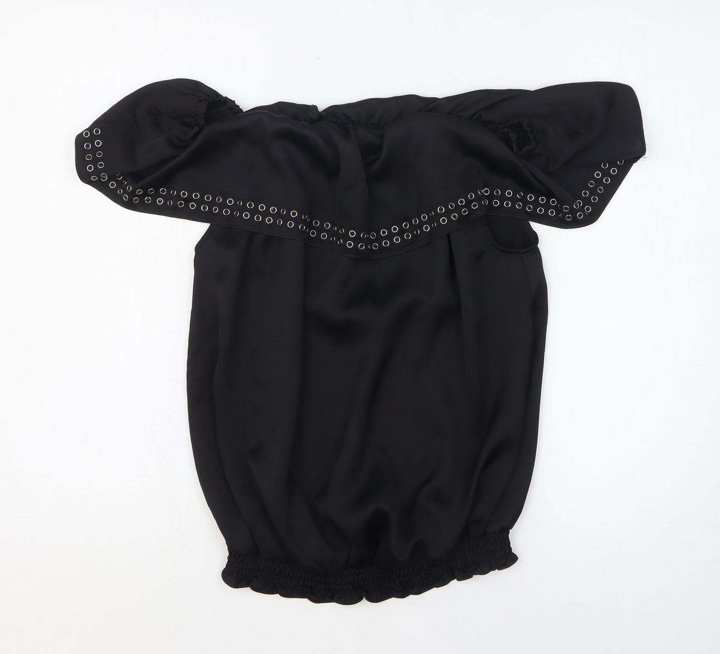 Star Womens Black Polyester Basic Blouse Size 14 Collared