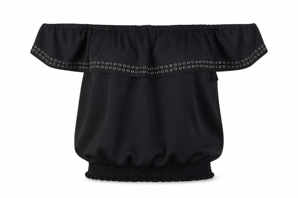 Star Womens Black Polyester Basic Blouse Size 14 Collared