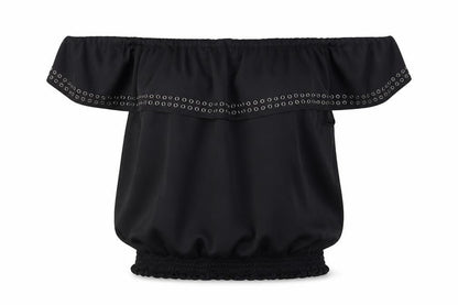 Star Womens Black Polyester Basic Blouse Size 14 Collared