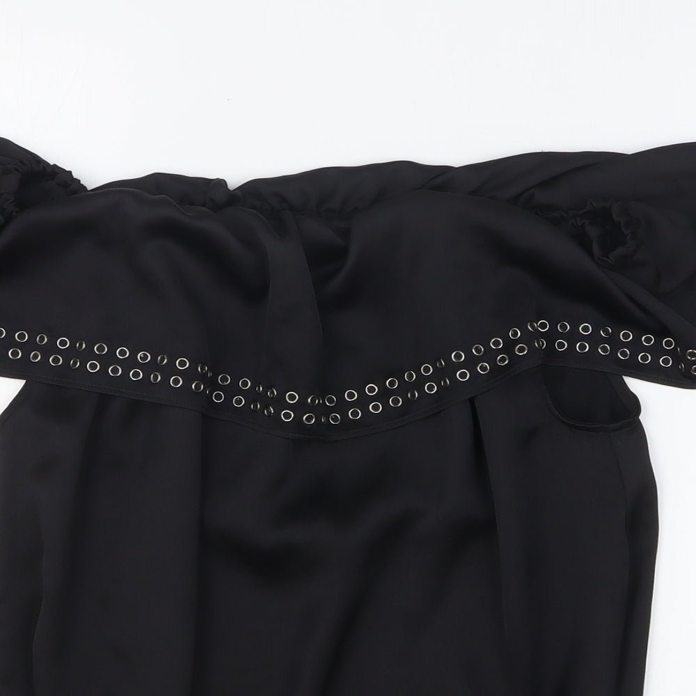 Star Womens Black Polyester Basic Blouse Size 14 Collared