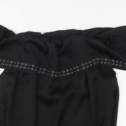 Star Womens Black Polyester Basic Blouse Size 14 Collared