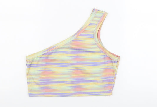 PRETTYLITTLETHING Womens Multicoloured Colourblock Polyester Cropped Tank Size 10 One Shoulder