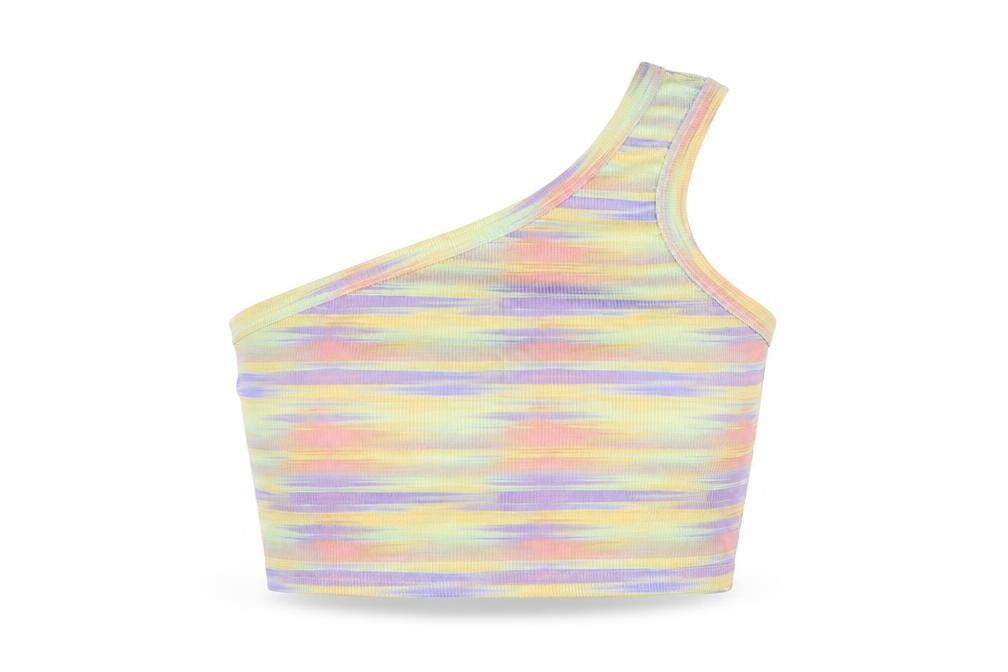 PRETTYLITTLETHING Womens Multicoloured Colourblock Polyester Cropped Tank Size 10 One Shoulder