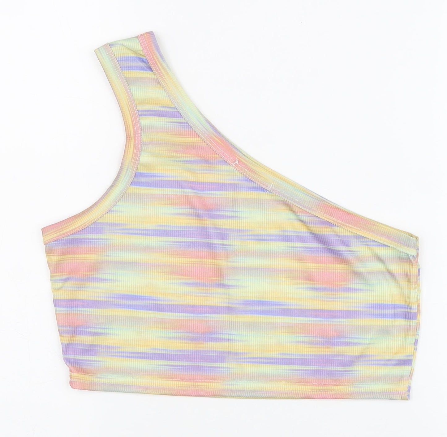 PRETTYLITTLETHING Womens Multicoloured Colourblock Polyester Cropped Tank Size 10 One Shoulder