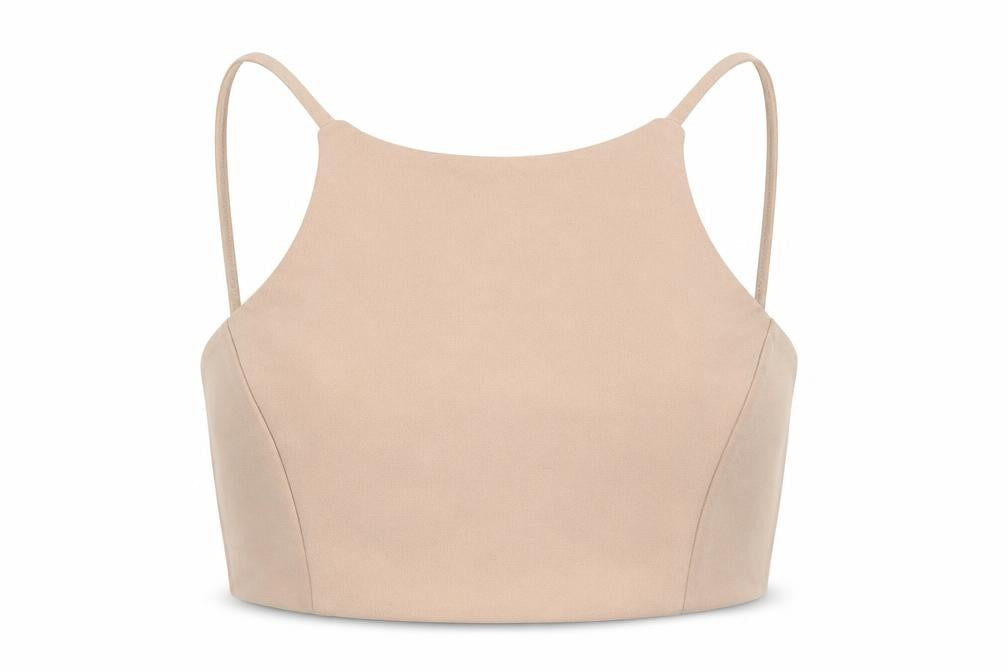 PINK Womens Beige Polyester Cropped Tank Size S Round Neck