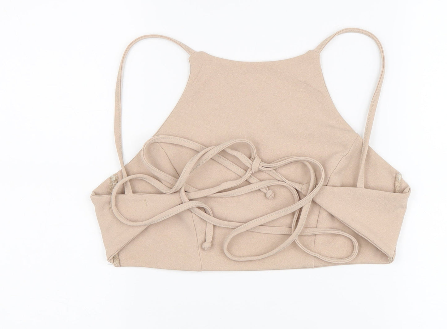 PINK Womens Beige Polyester Cropped Tank Size S Round Neck