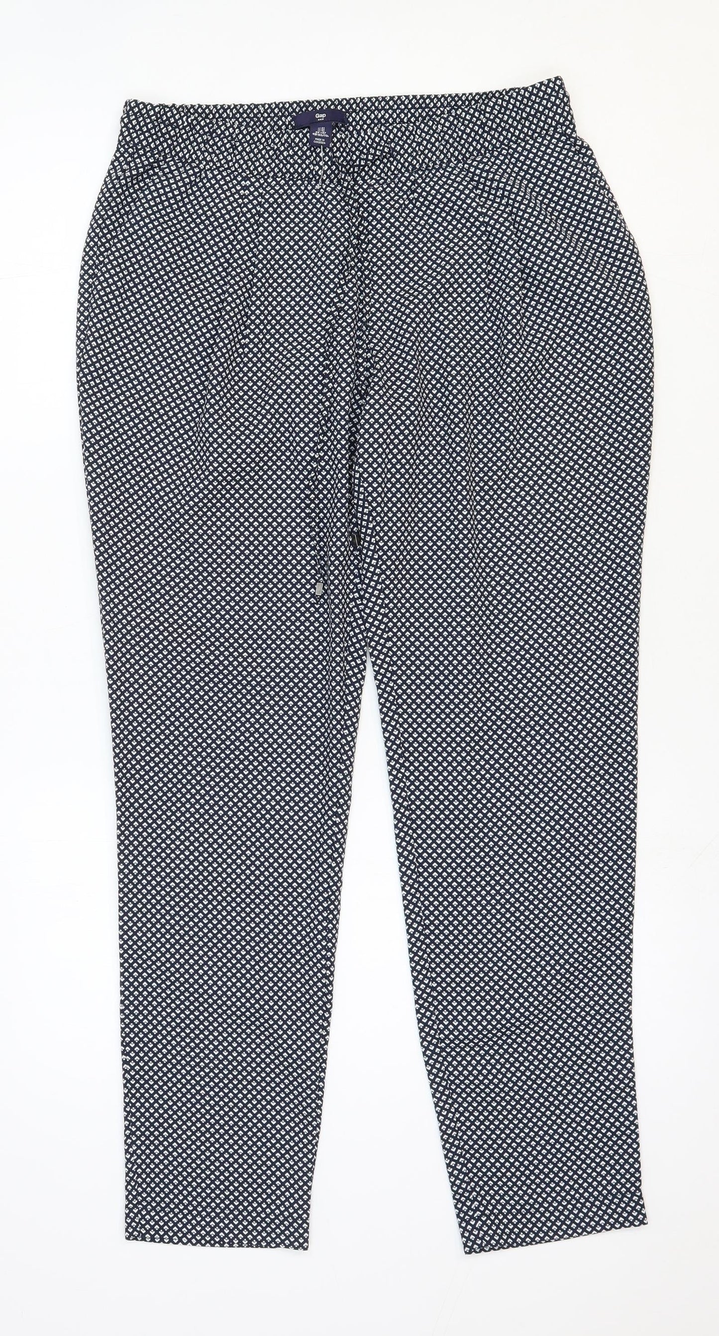 Gap Womens Black Geometric Polyester Carrot Trousers Size S L28 in Regular Drawstring