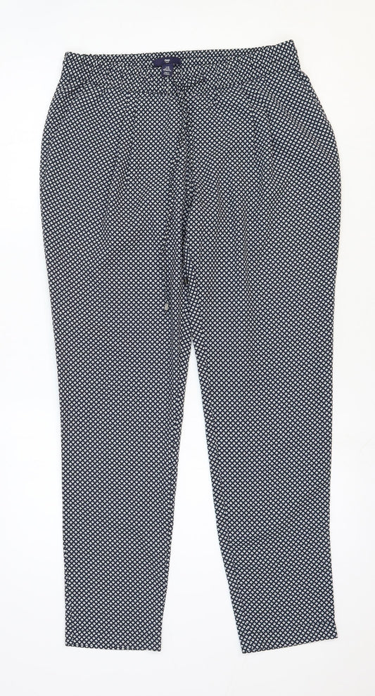 Gap Womens Black Geometric Polyester Carrot Trousers Size S L28 in Regular Drawstring