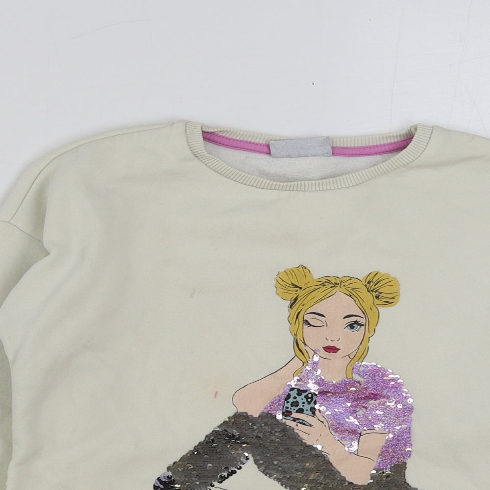 Matalan Girls White Cotton Pullover Sweatshirt Size 10 Years Pullover - Influencer