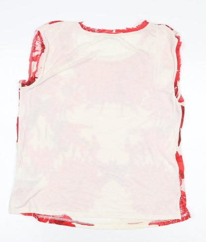 Saint Tropez Clothing Womens Red Floral Polyester Basic Blouse Size L Boat Neck