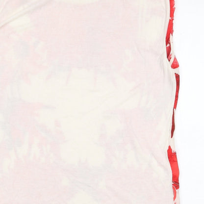 Saint Tropez Clothing Womens Red Floral Polyester Basic Blouse Size L Boat Neck