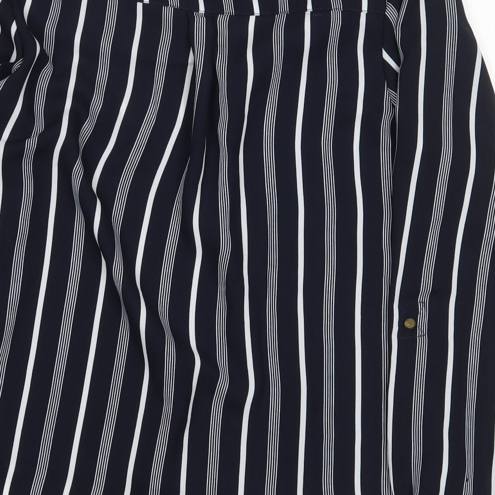 Avenue Womens Blue Striped Polyester Basic Blouse Size 8 V-Neck
