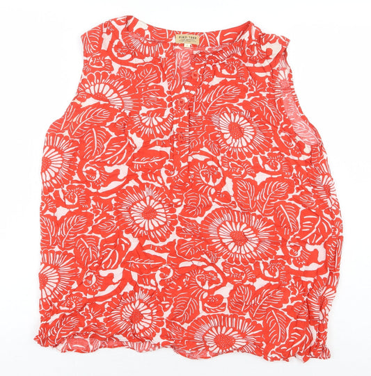 PIKO Womens Red Floral Polyester Basic Blouse Size L Boat Neck
