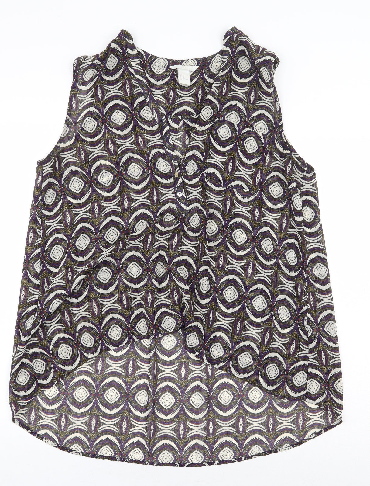 H&M Womens Multicoloured Geometric Polyester Basic Blouse Size 10 V-Neck