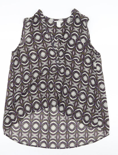 H&M Womens Multicoloured Geometric Polyester Basic Blouse Size 10 V-Neck