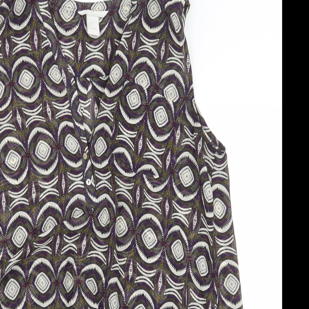 H&M Womens Multicoloured Geometric Polyester Basic Blouse Size 10 V-Neck