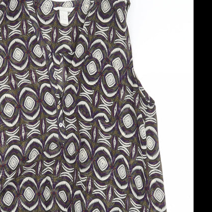 H&M Womens Multicoloured Geometric Polyester Basic Blouse Size 10 V-Neck