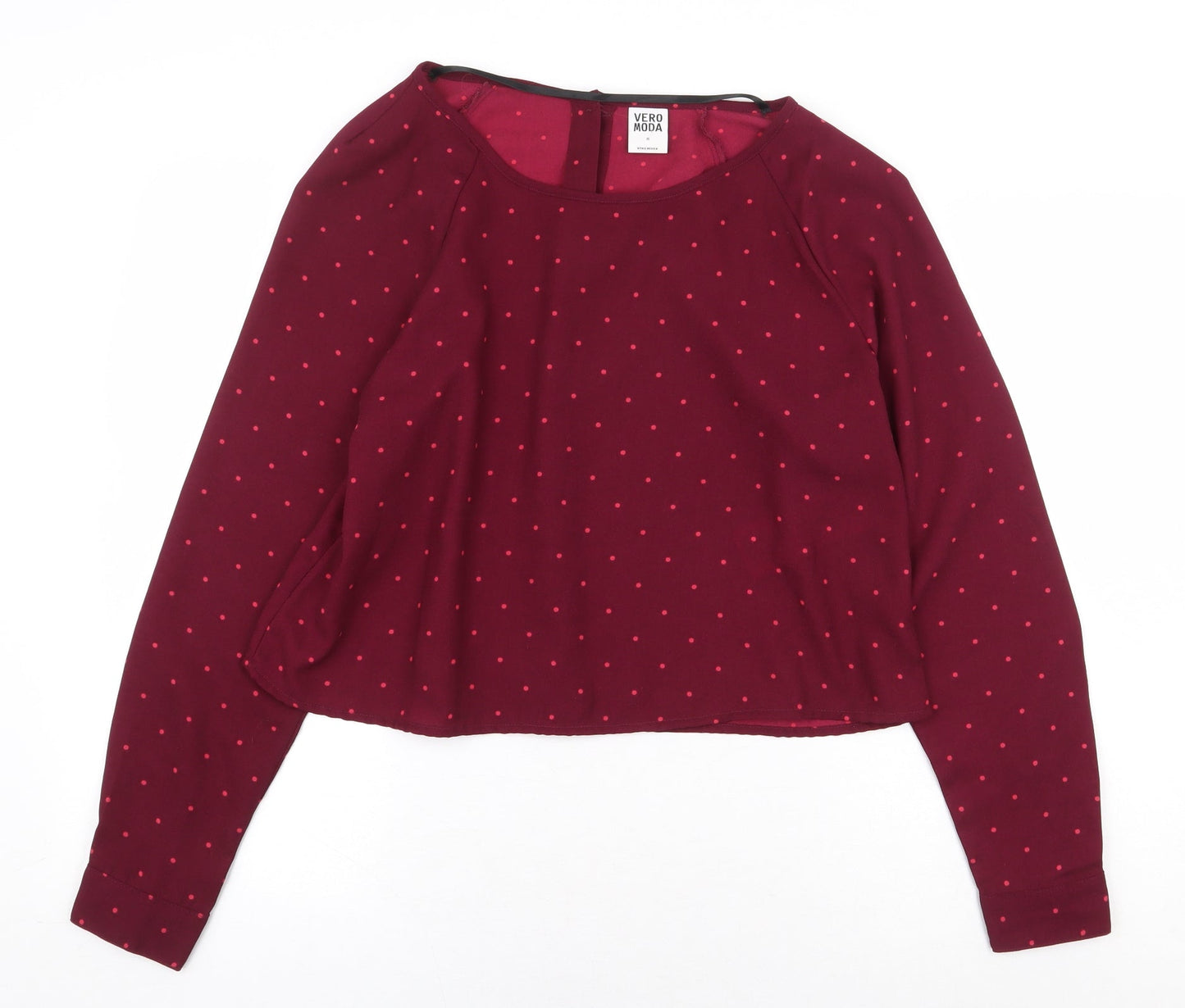 VERO MODA Womens Red Polka Dot Polyester Basic Blouse Size M Boat Neck