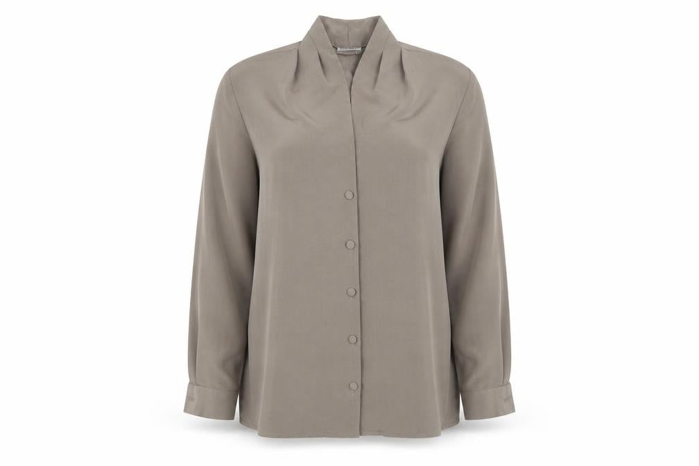 Reldan Womens Grey Polyester Basic Button-Up Size 16 V-Neck