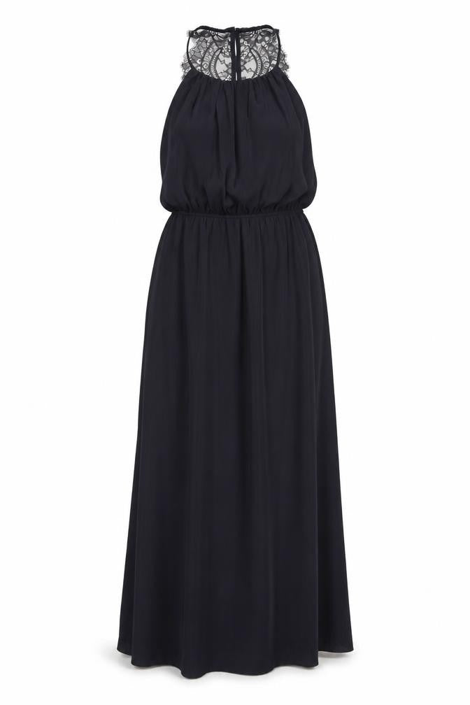 H&M Womens Black Polyester Ball Gown Size 12 Boat Neck Button