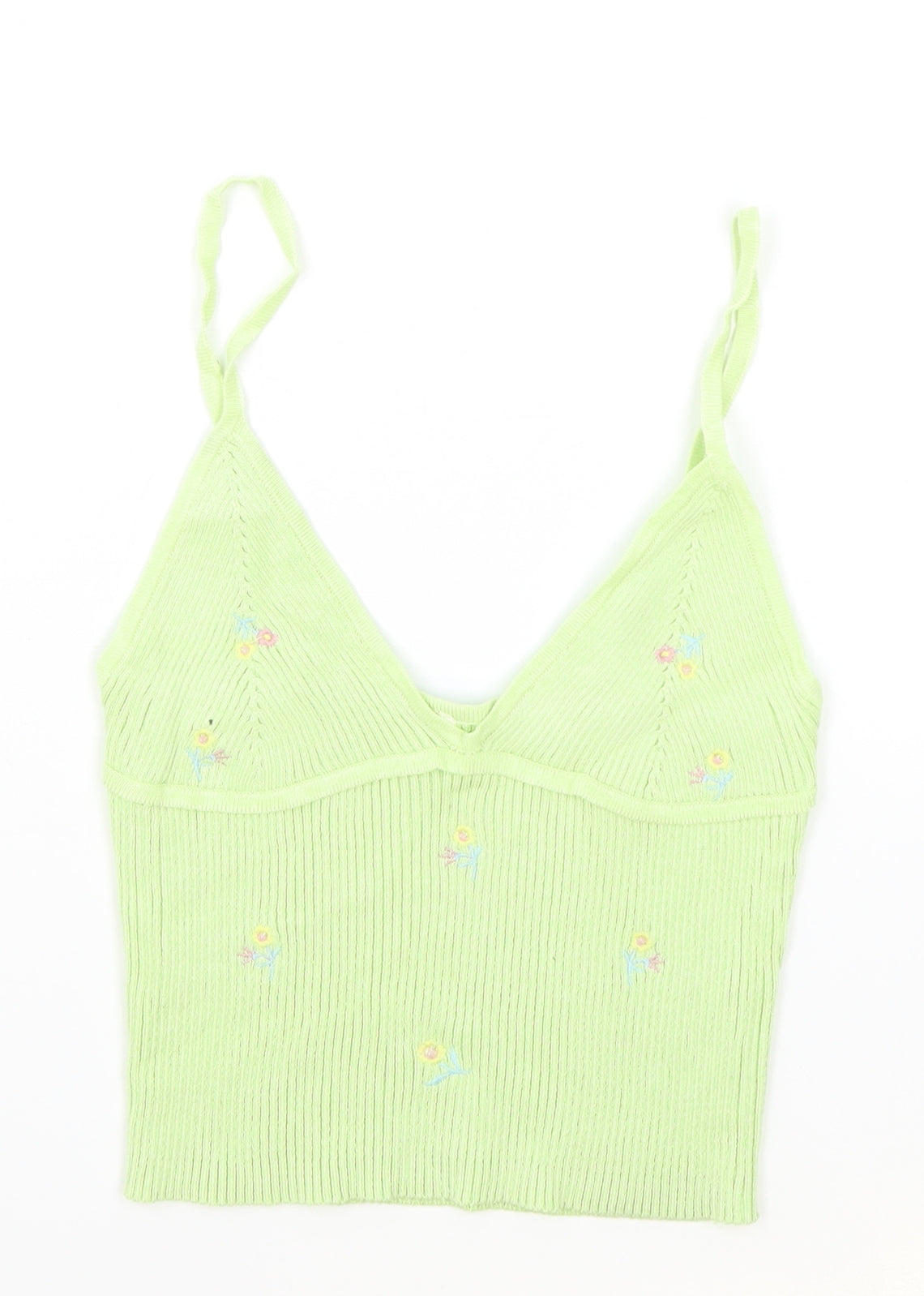 Preworn Womens Green Floral Patent Leather Camisole Tank Size S V-Neck