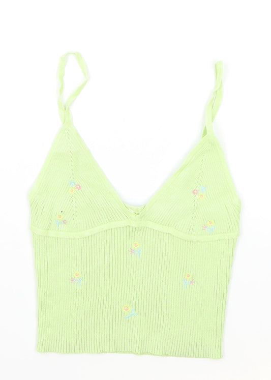 Preworn Womens Green Floral Patent Leather Camisole Tank Size S V-Neck