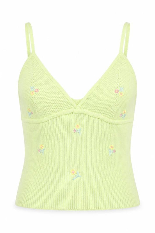 Preworn Womens Green Floral Patent Leather Camisole Tank Size S V-Neck